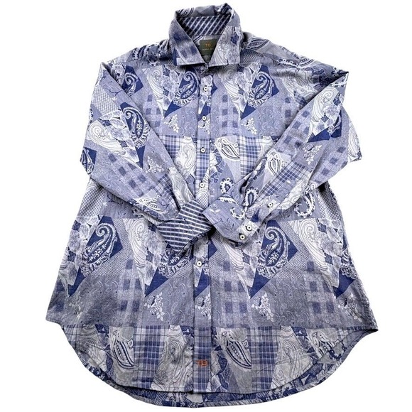 Thomas Dean Mens XL Big & Tall Pima Cotton Patchwork Paisley Shirt Artcore Luxe - Picture 2 of 12